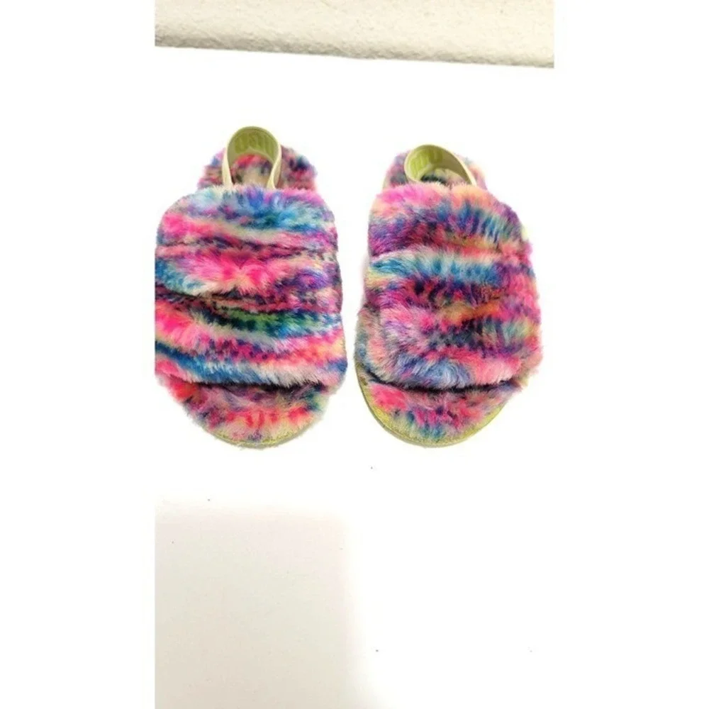 Colorful‎ Ugg Kids Fluffy Rainbow Sandals Size 10